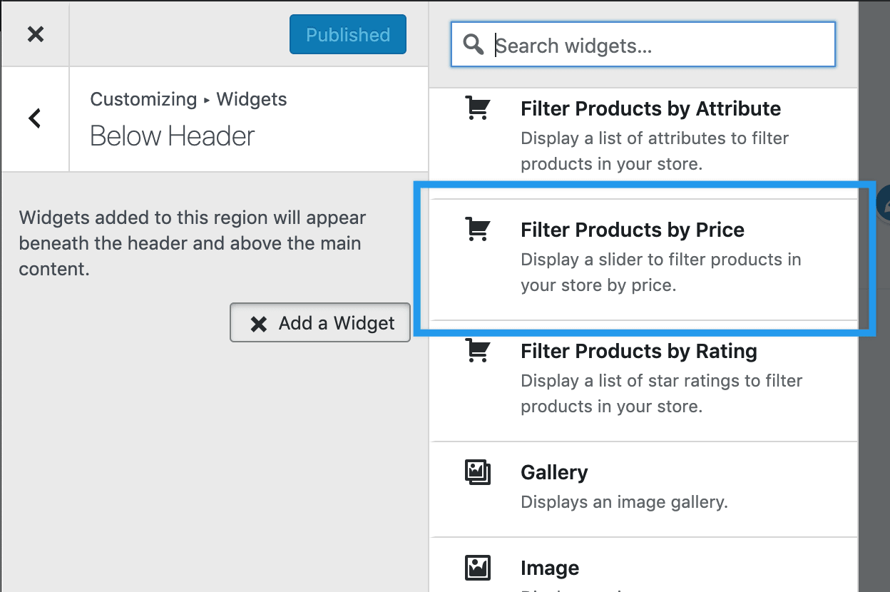 price filter widget