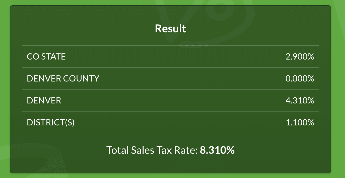 TaxJar Denver Rates